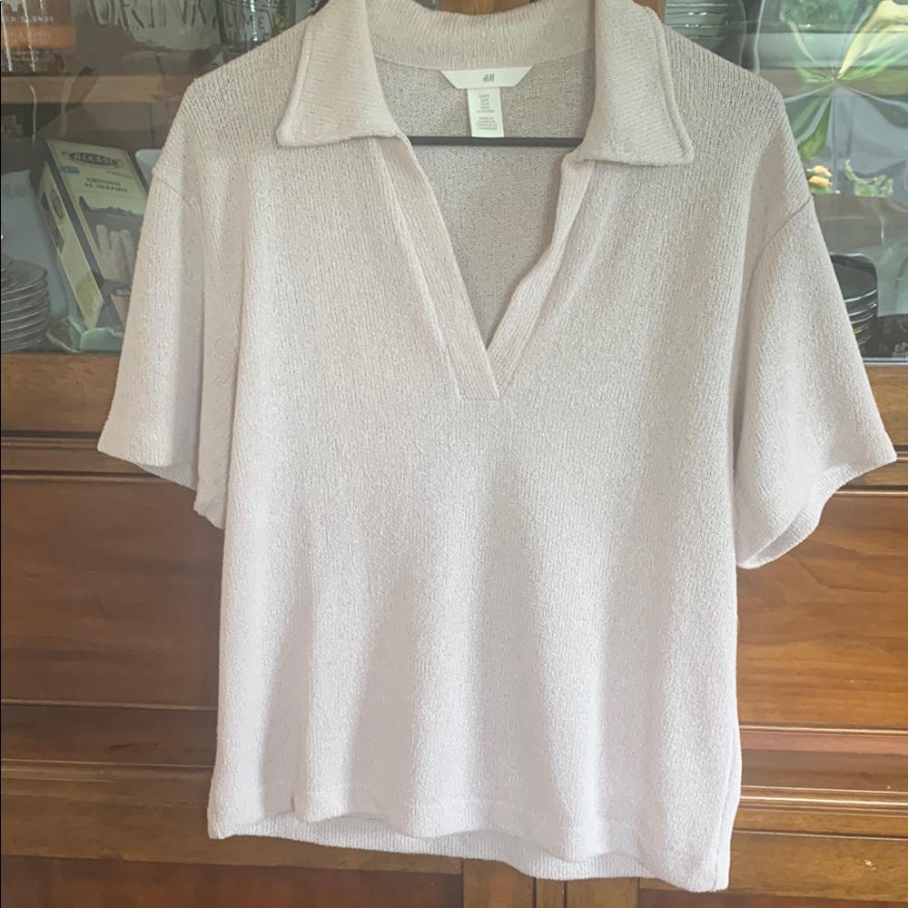 H&M Cream Polo Collar Relaxed Blouse